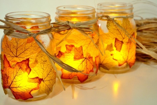 světelné listy podzimní dekorace nápady listy stromů