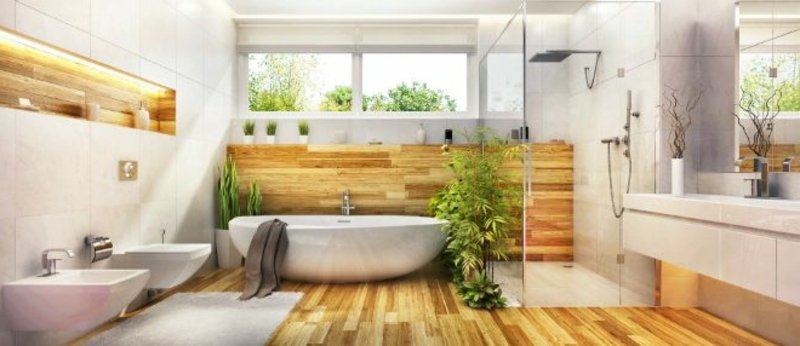 moderne bad tregulv badekar åpen dusj