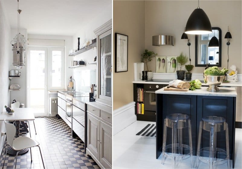 Modernaus stiliaus virtuvės smėlio ir juodos spalvos tonais