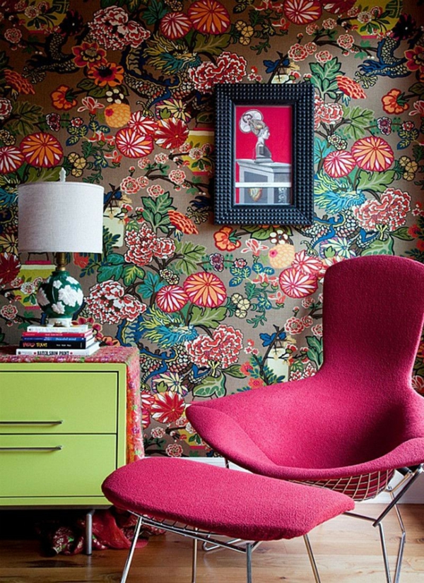 květinové tapety eklektický design nápady na dekoraci obývacího pokoje