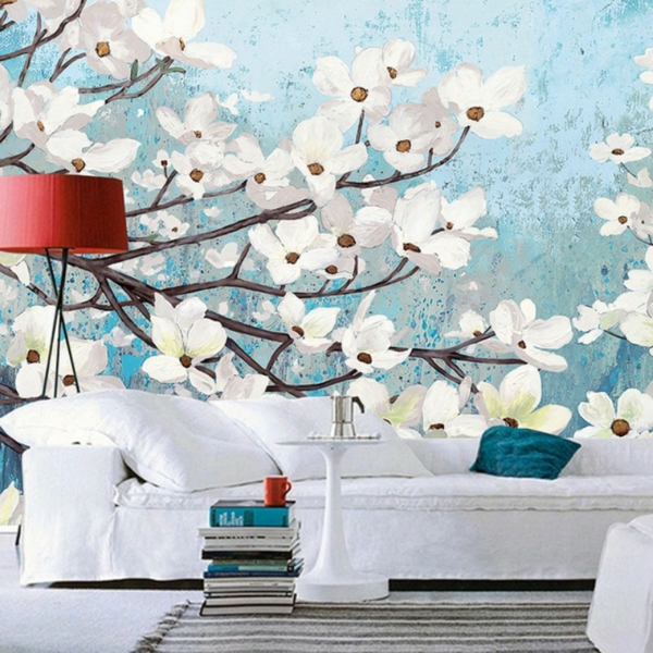květinové tapety obývací pokoj okořenit nápady svěží akcenty