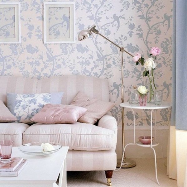 květinové tapety jemné vzory nápady na design obývacího pokoje
