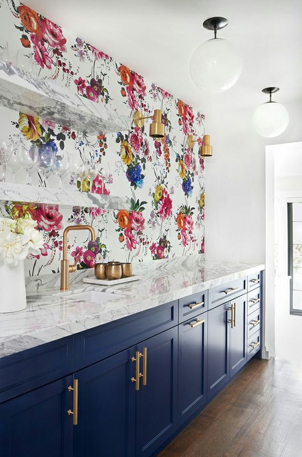 květinové tapety moderní design stěn kuchyňské nápady