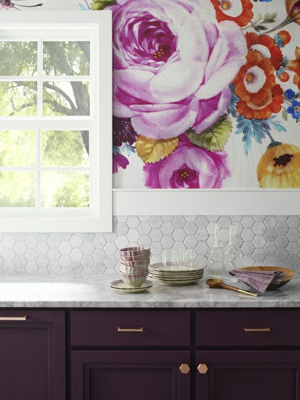 květinová tapeta atraktivní design zdi design kuchyně
