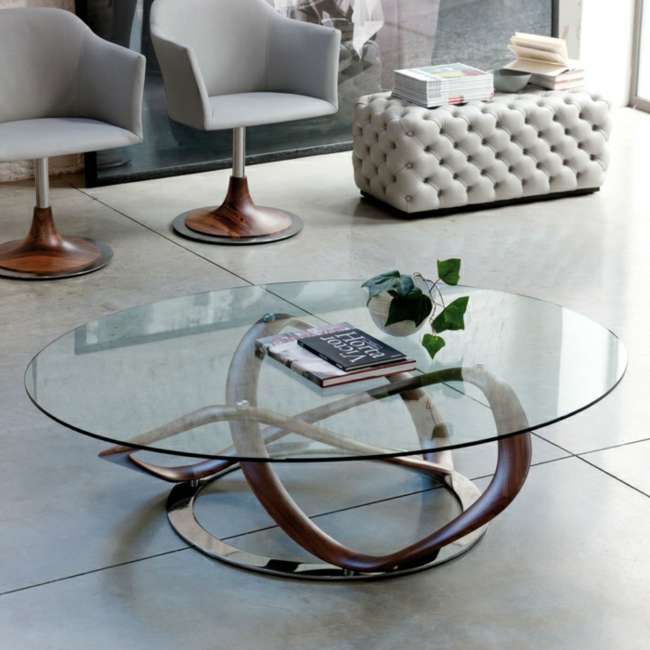 Τραπέζι σαλονιού μοντέρνο στρογγυλό γυάλινο ξύλο