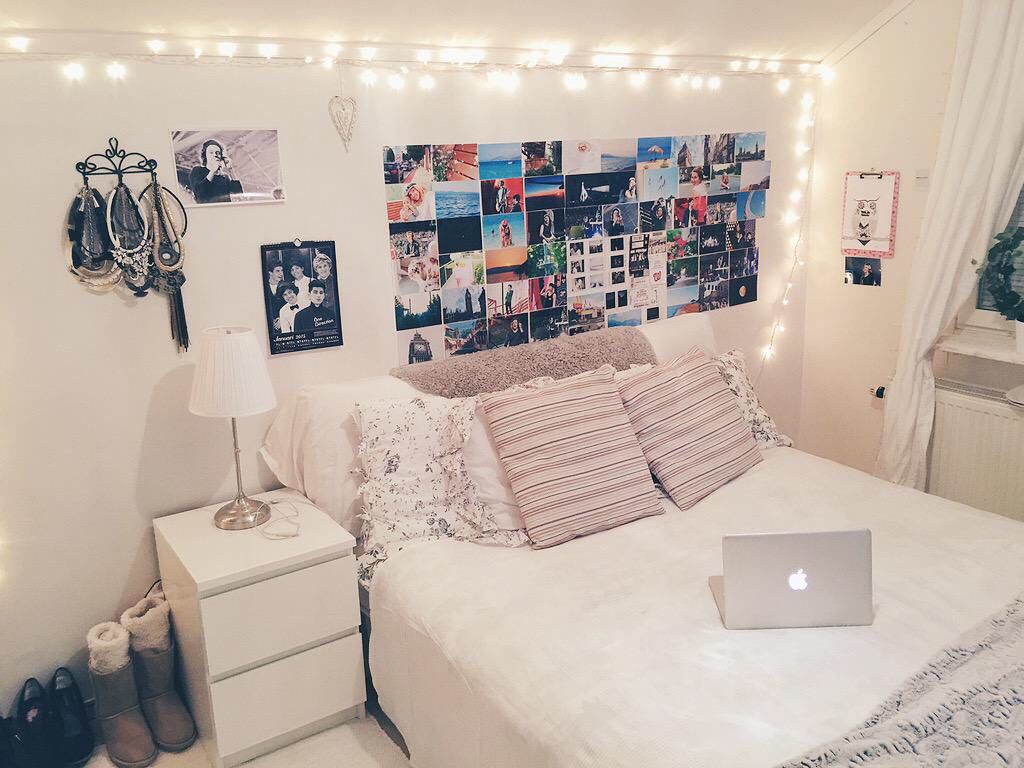 Dekorace místnosti Tumblr s obrázky a pohádkovými světly