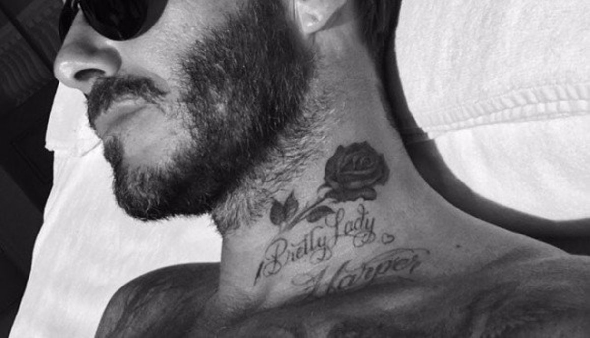 Davido Bekhemo rožės gražios ponios tatuiruotė