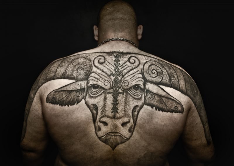 dyr tatovering ideer bull back tatovering menn