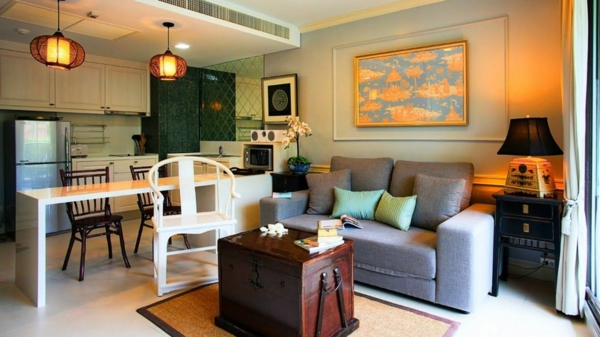 otevřená kuchyň-obývací pokoj, malý obývací prostor, útulný
