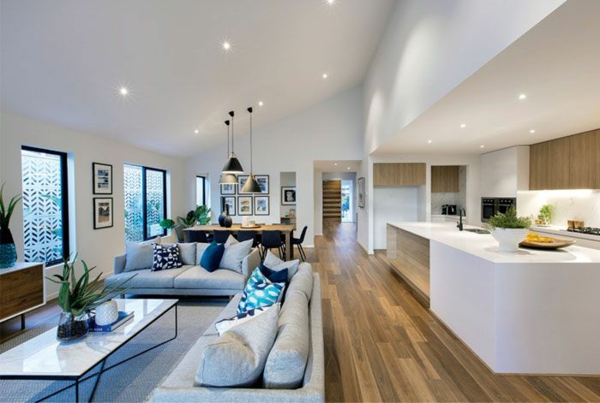 otevřená kuchyně-obývací pokoj velká plocha funkční design