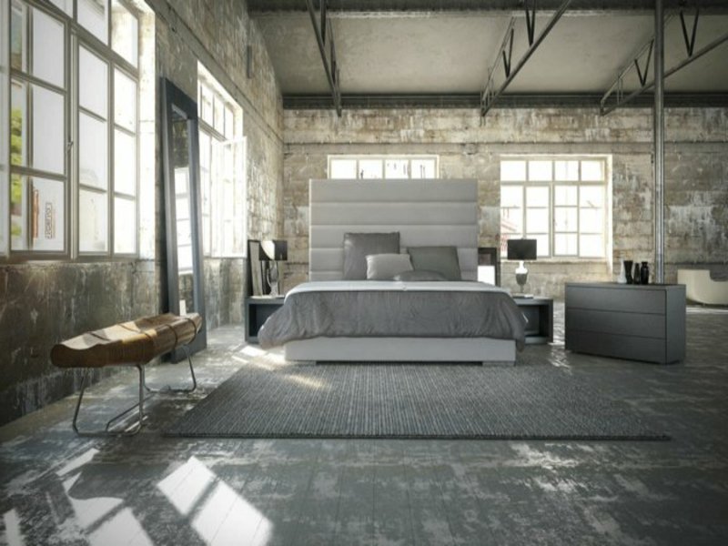 moderní design ložnice se šedým kobercem