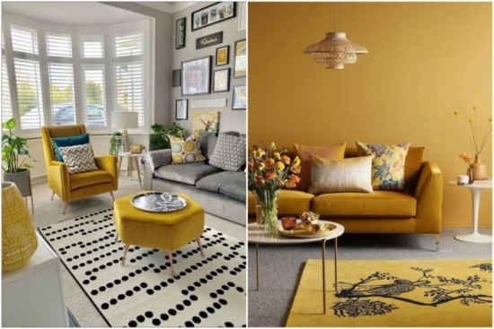 ιδέες χρώματος κίτρινου καναπέ σαλόνι