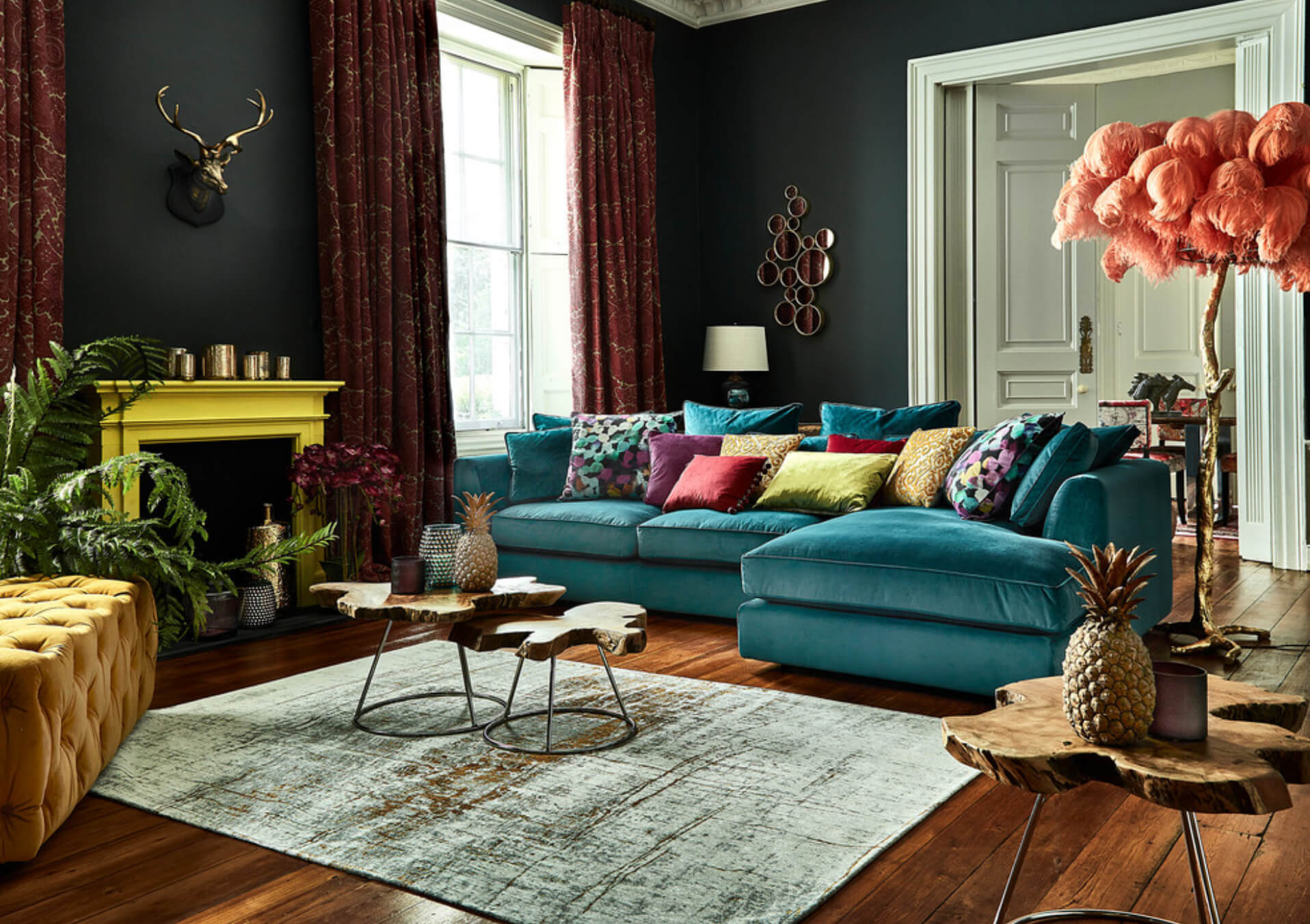 μπλε καναπέ ιδέες χρώματος σαλόνι