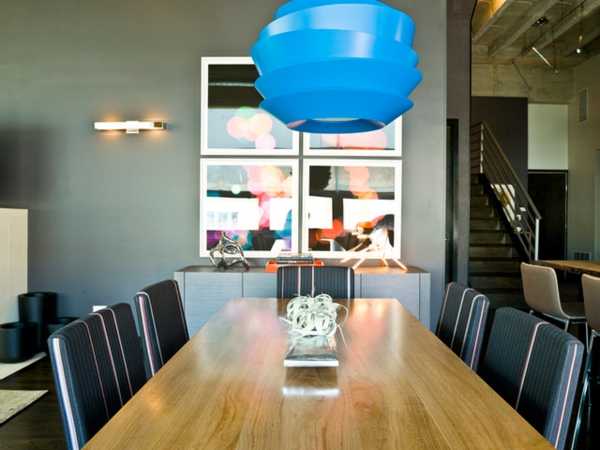 Conversion auto shop όμορφο διαμέρισμα τραπέζι καρέκλα μπλε πολυέλαιος