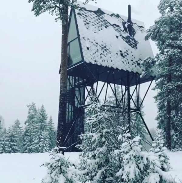 postavte si dům na stromě sami zimní sníh