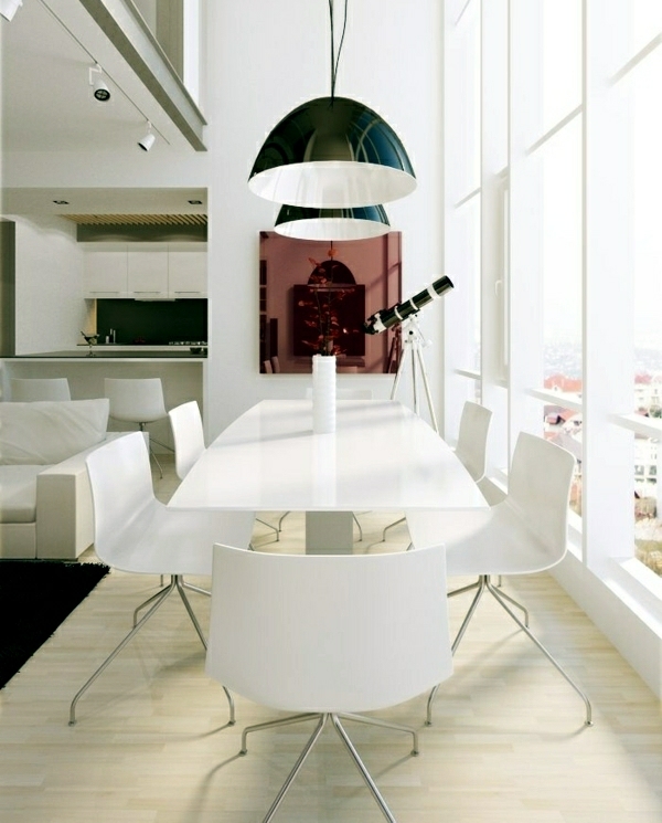 minimalistisk innredning spisestue hvite møbler
