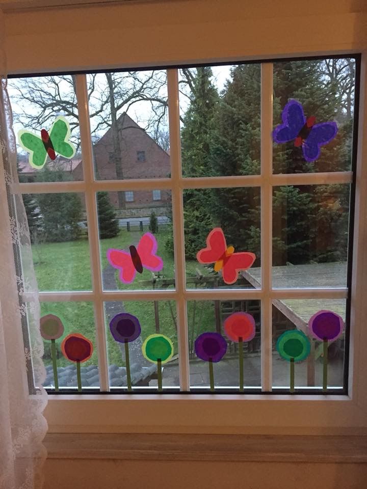 Vindusdekorasjon våren DIY vindusbilder med barn