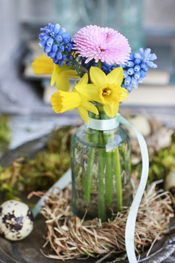 פרחי אביב קישוט אגרטל זכוכית פרחים בצבע
