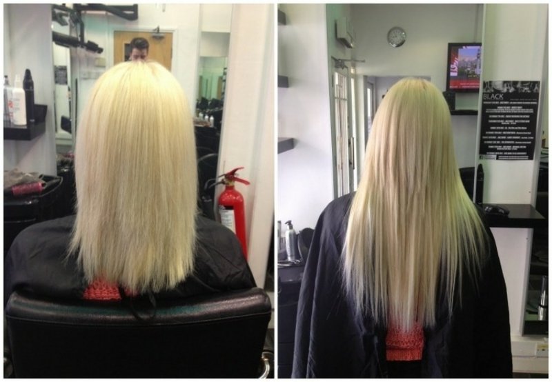 Forlengelser sikrer blondt hår før og etter