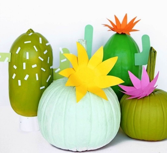 Halloween dýně - 140 uměleckých nápadů a pokynů zelené dýně s kaktusovou optikou