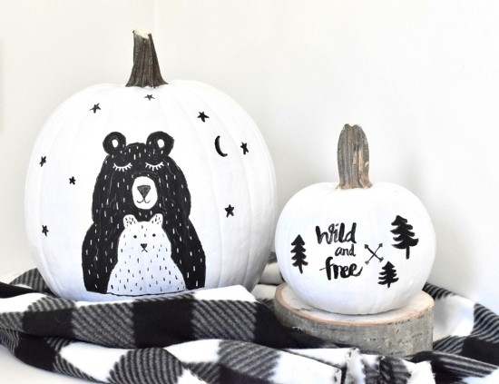 Halloween dýně malování - 140 uměleckých nápadů a pokynů černobílý dýňový medvědí les
