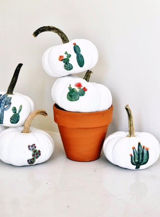 Halloween dýně malování - 140 uměleckých nápadů a návodů mini kaktusová zahrada bílé dýně