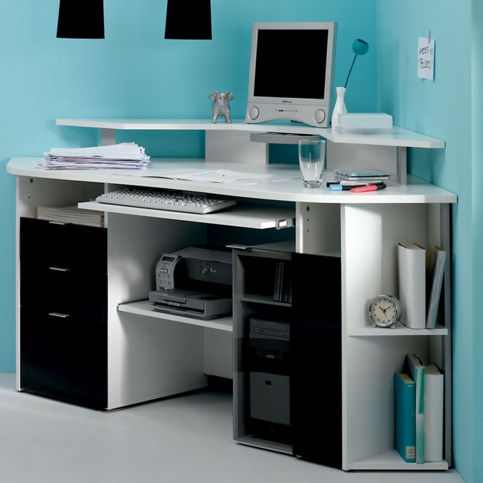 domácí kancelář moderní kancelářský nábytek kancelářské vybavení barva stěny modrá