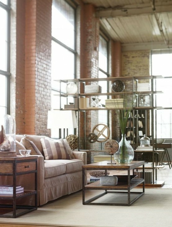 nápady na design interiéru stylový obývací pokoj průmyslový životní styl