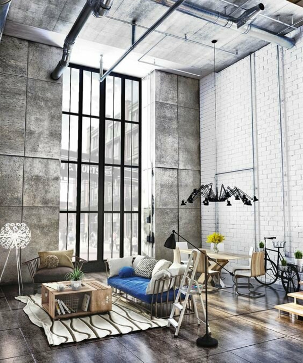 nápady na výzdobu interiéru velká okna prostorný obývací pokoj