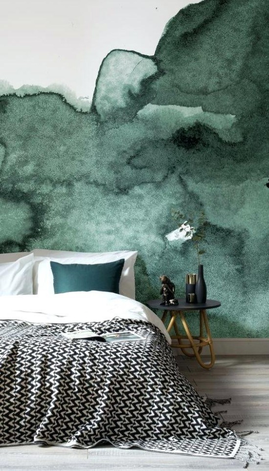 Er veggfargen mørkegrønn riktig for deg Designtips og ideer veggdekaler tapet vannfarge effekt soverom