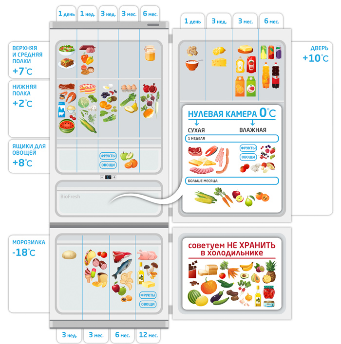 Šaldytuvo laikymo infografika