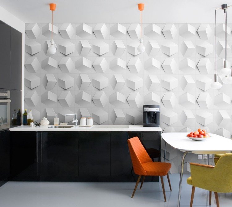 Kjøkkenveggfarge hvite 3D veggpaneler