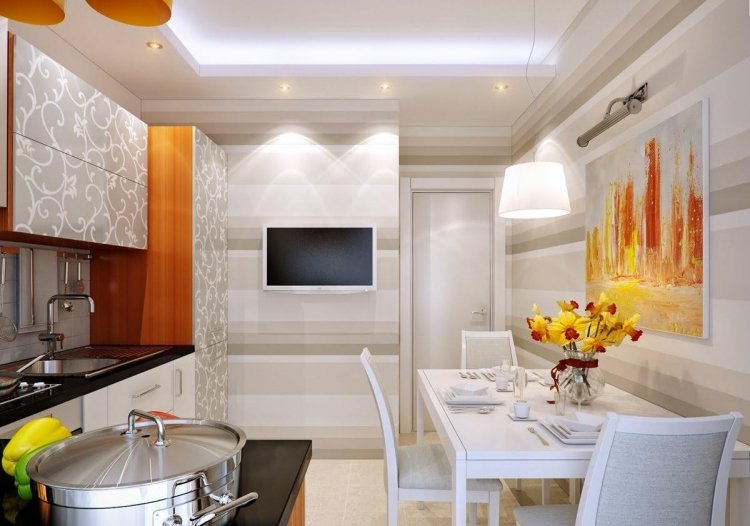 Kjøkkenveggfarge hvit oransje LED -belysning
