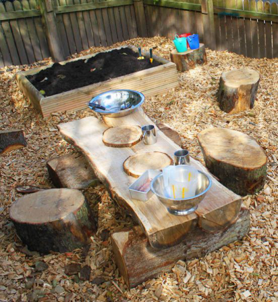 מגרשי משחקים לילדים בגינה משלכם. בניית שולחן קופסאות משלך, כיסאות עץ