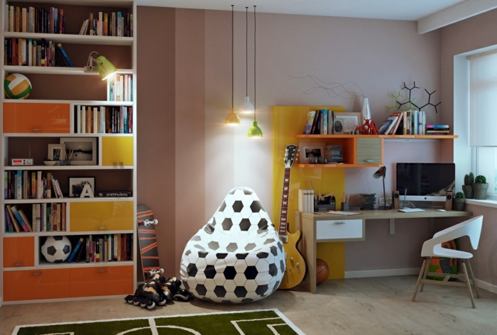 חדר ילדים-ריהוט-כדורגל-עיצוב-פנים-רעיונות-גודל גודל ספה