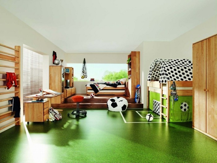 עיצוב חדר ילדים עיצוב כדורגל רעיונות פנים רצפה קו לבן