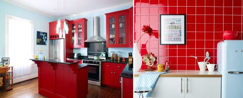 Virtuvė raudonais ir mėlynais tonais