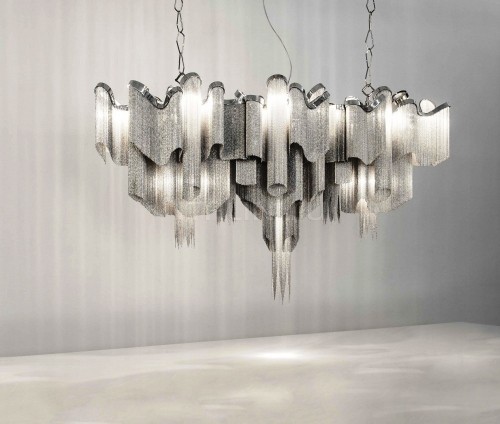 Lysekrone design moderne moderne og abstrakt elegant sølvfoss