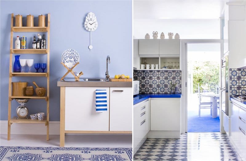 白と青の地中海スタイルのキッチン