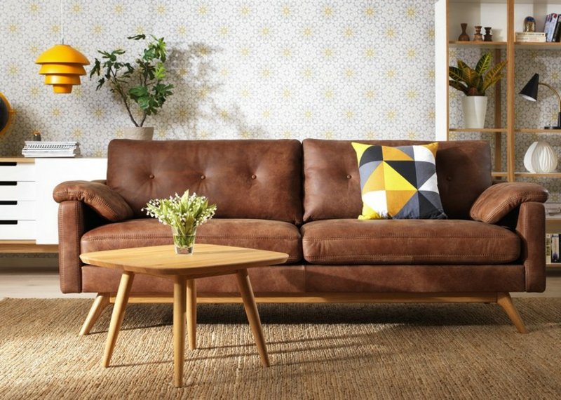 Skinn sofa i stuen attraktivt utseende