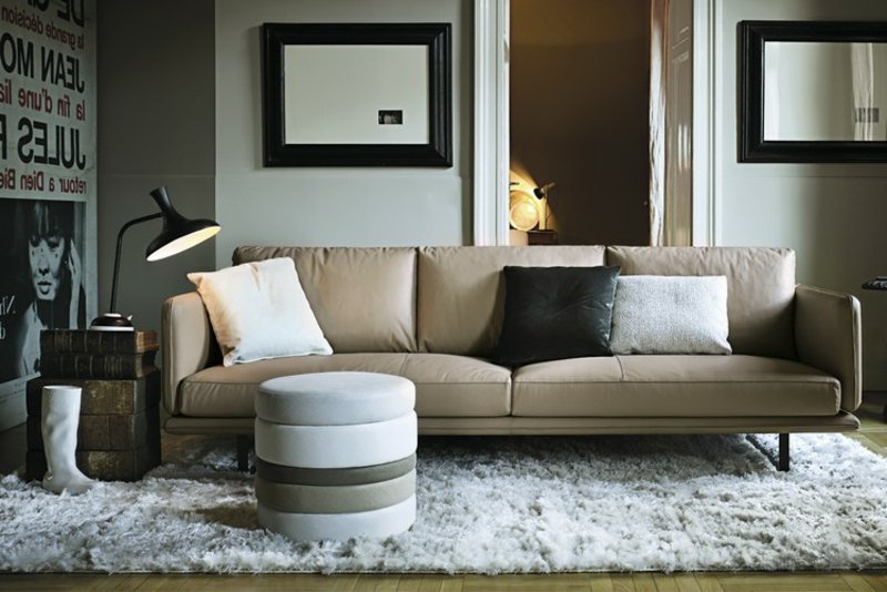 Lær sofa lys brun polstring moderne