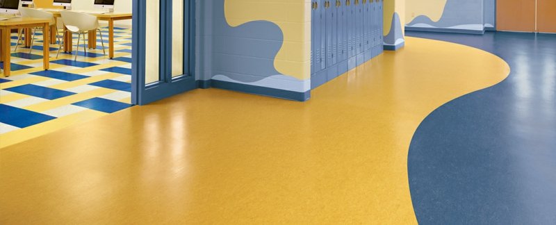 podlaha linoleum modrá žlutá