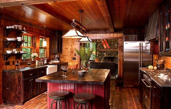 dřevěná chata židle kuchyně