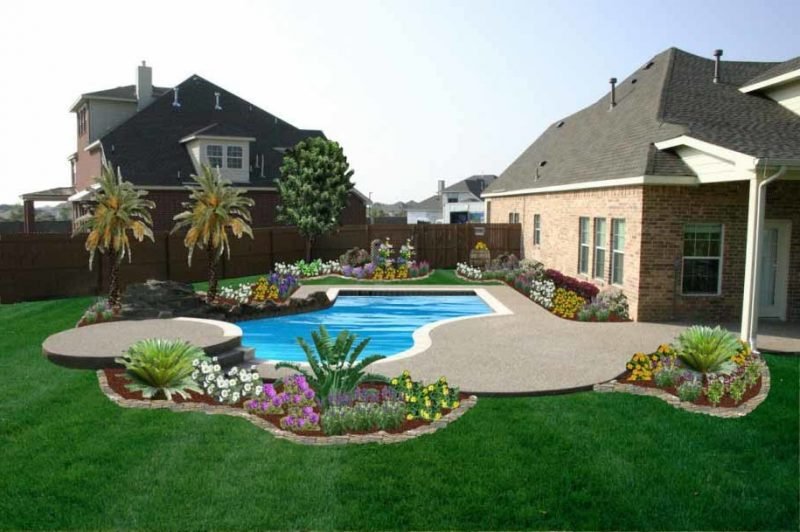Moderne hagedesign med svømmebasseng