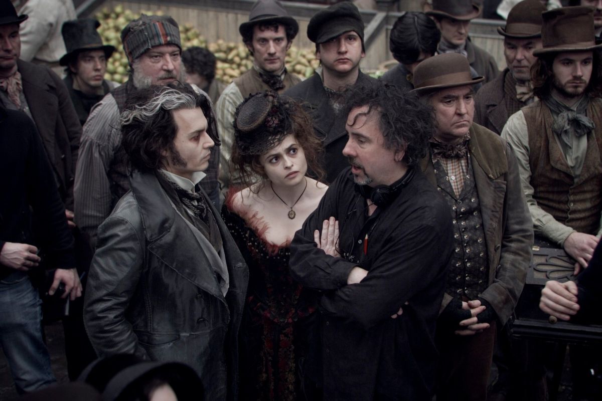 Johnny Depp, Tim Burton ve Helena Bonham-Carter, Sweeney Todd Setinde