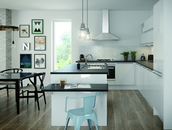 moderne kjøkken med øyhvite kjøkkenmøbler veggdekorasjonsbilder