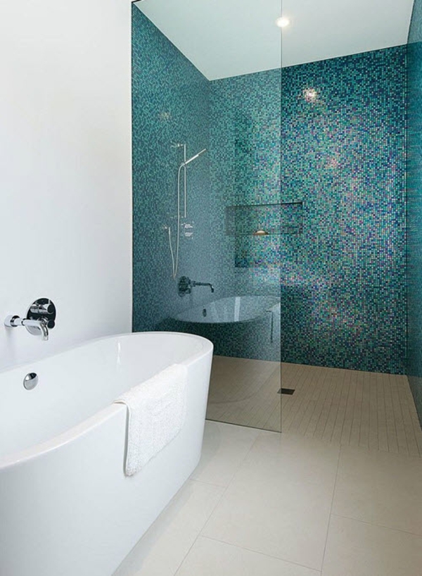 mozaikové dlaždice koupelna sprchová přepážka svěží nástěnný design