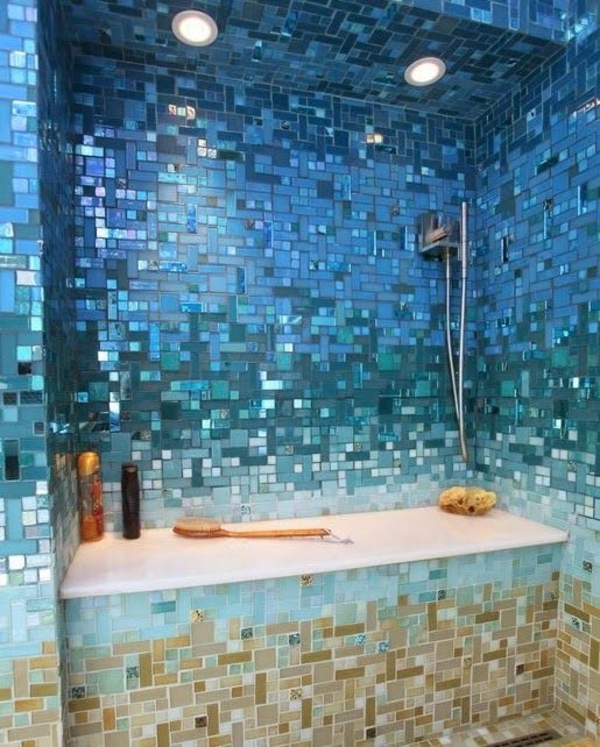 mozaikové dlaždice koupelna neobvyklý design stěn svěží barvy