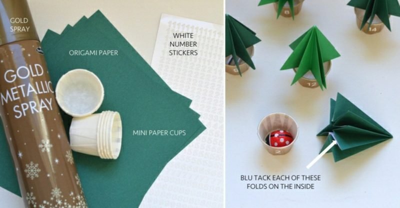 Originální adventní kalendáře vyrábějí origami vánoční stromky sami