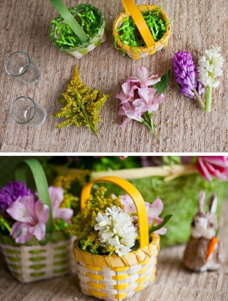 Velikonoční dekorační košík s čerstvými květinami